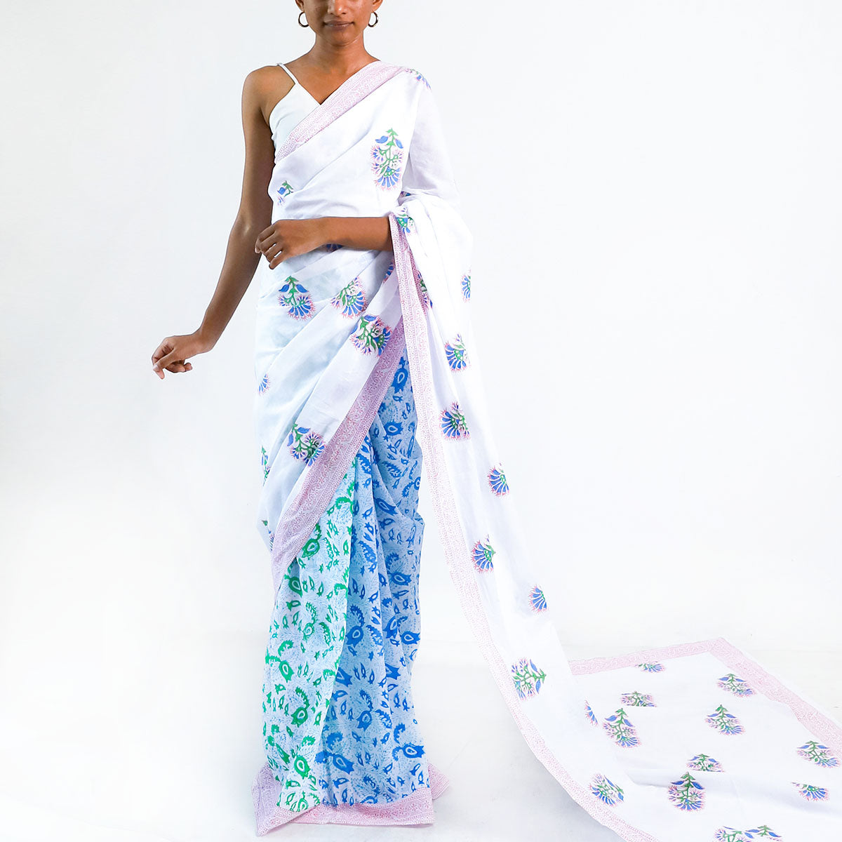 Azure Bliss Block Printed Saree