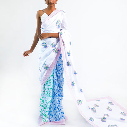 Azure Bliss Block Printed Saree