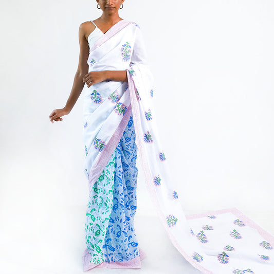 Azure Bliss Block Printed Saree