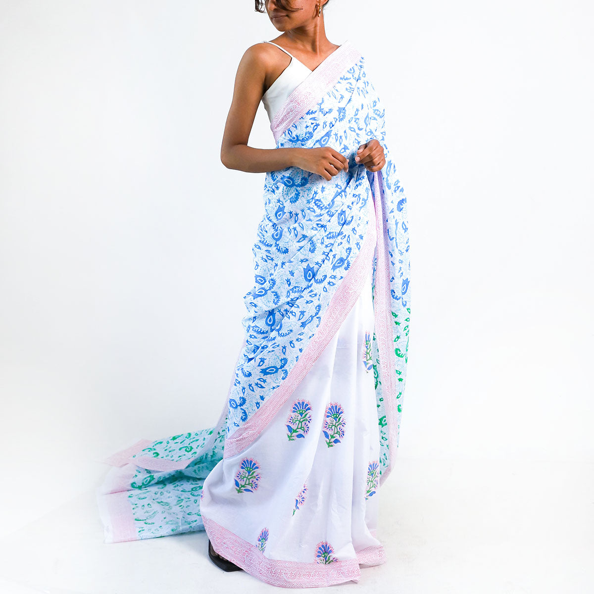 Azure Bliss Block Printed Saree