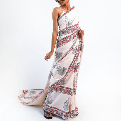 Sunlit Meadow Block Printed Saree