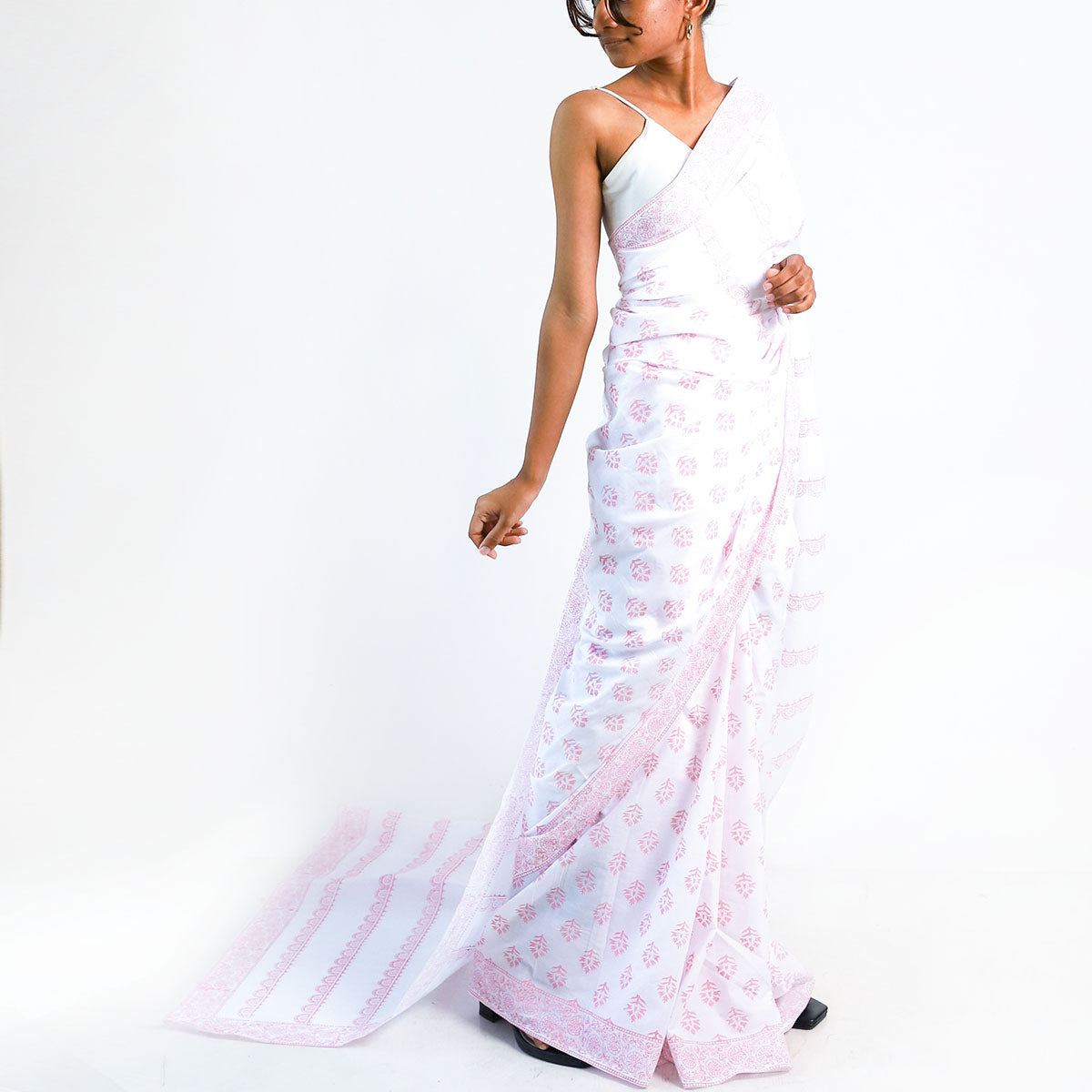 Crimson Blossom Block Printed Saree