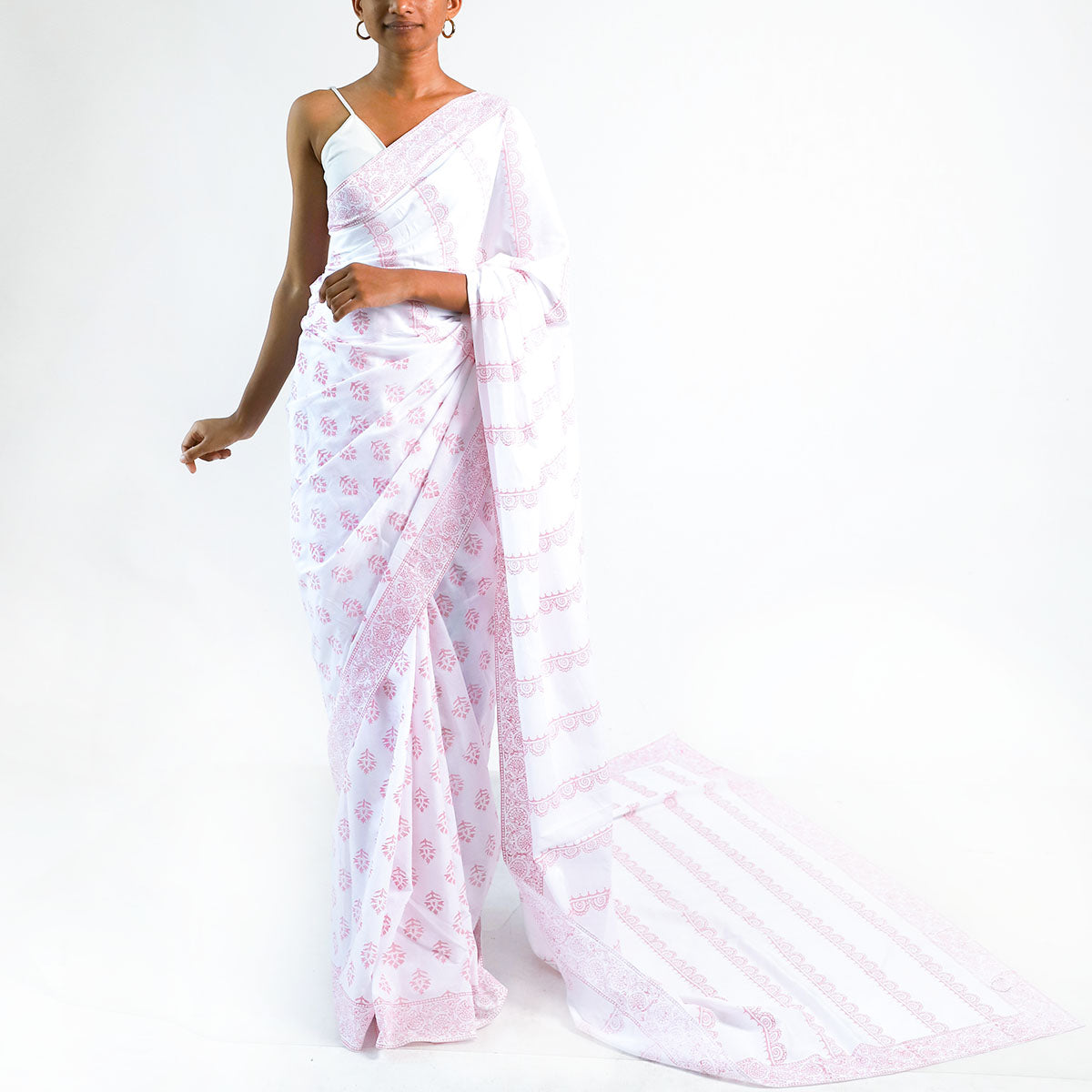 Crimson Blossom Block Printed Saree