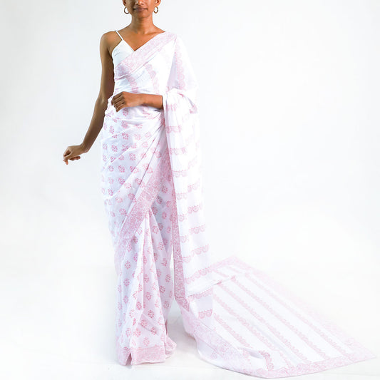 Crimson Blossom Block Printed Saree