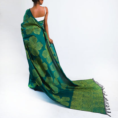 Emerald Oasis Block Printed Saree