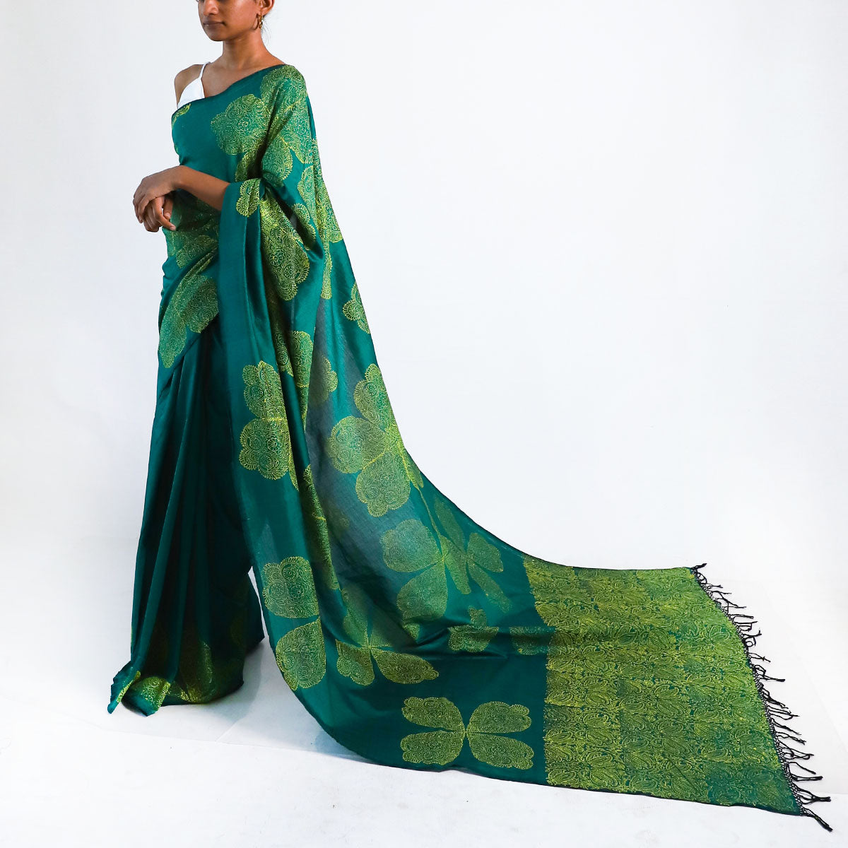 Emerald Oasis Block Printed Saree