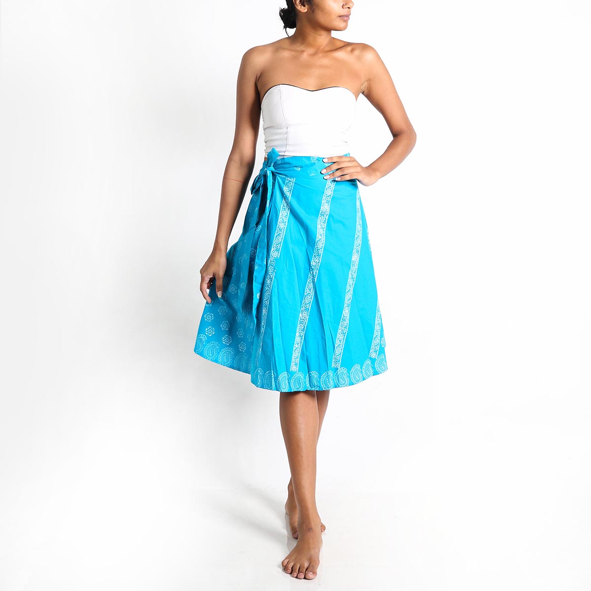 Cyan Block Printed Skirt