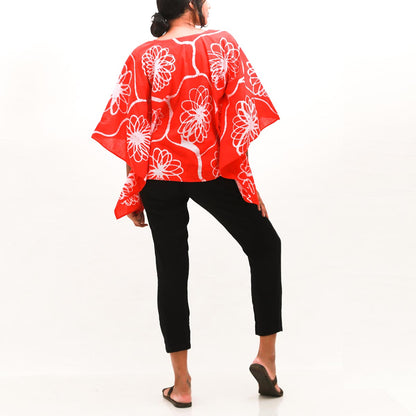 Floral Lines Batik Poncho Top