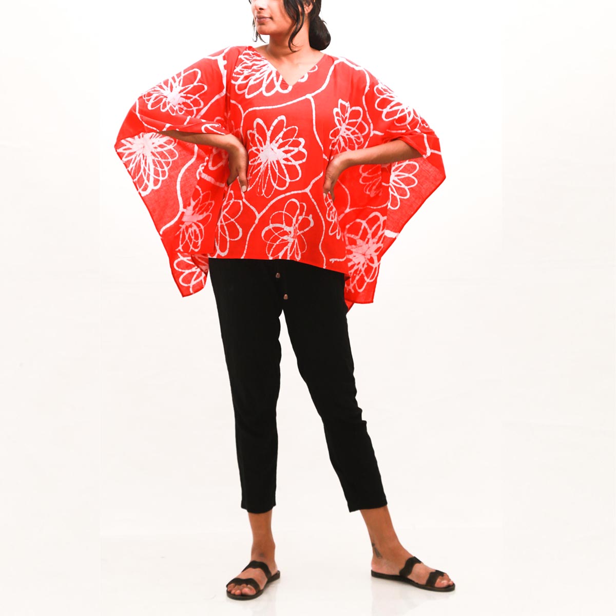 Floral Lines Batik Poncho Top