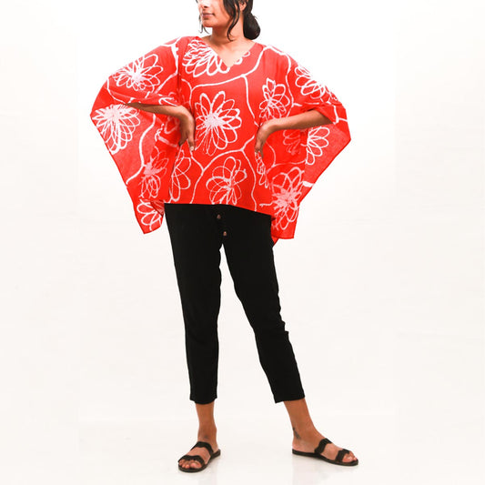 Floral Lines Batik Poncho Top
