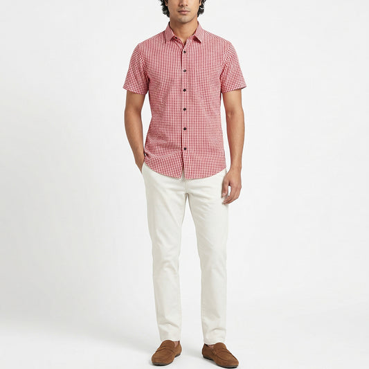 Crimson Check Linen Shirt