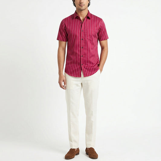 Burgundy Stripe Linen Shirt