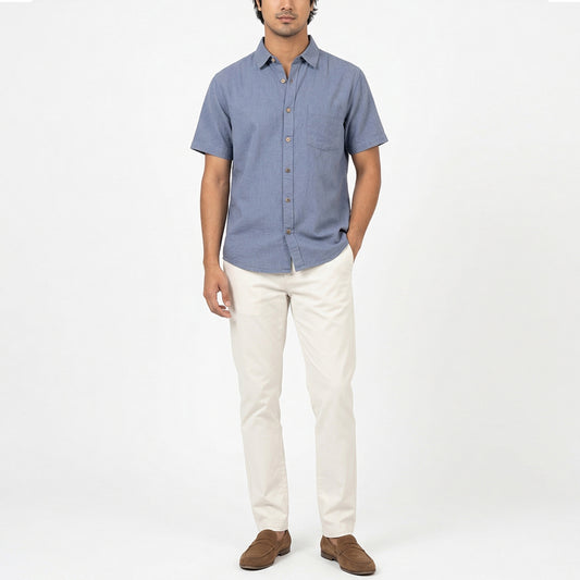 Steel Blue Linen Shirt