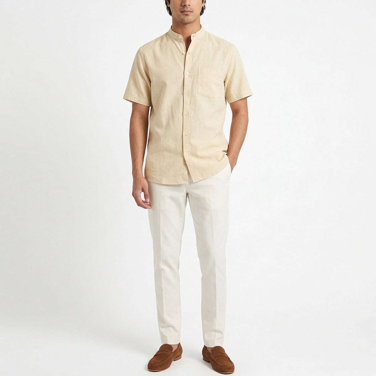 Sand Beige Mandarin Shirt