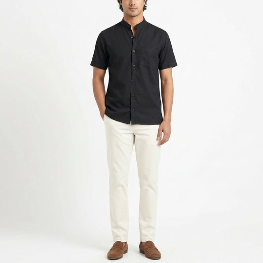 Midnight Black Mandarin Shirt
