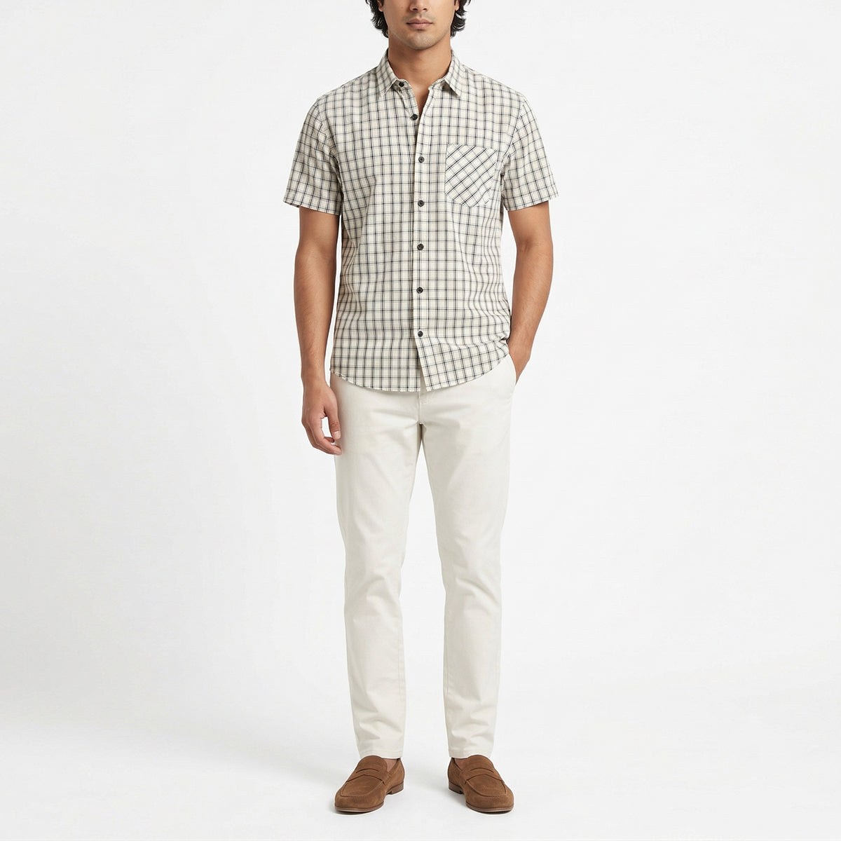 Snow Grid Linen Shirt