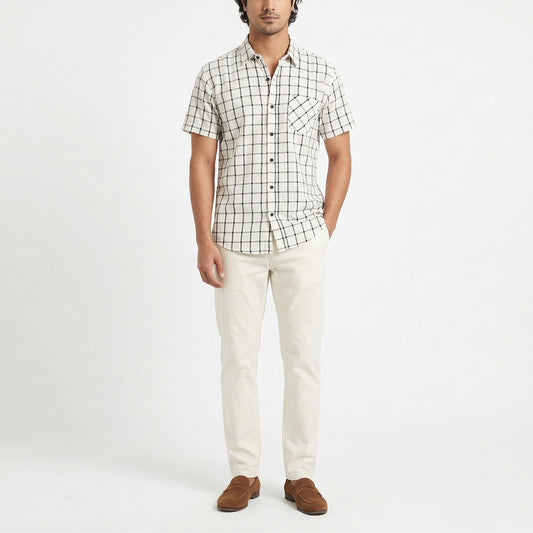 Ivory Squares Linen Shirt