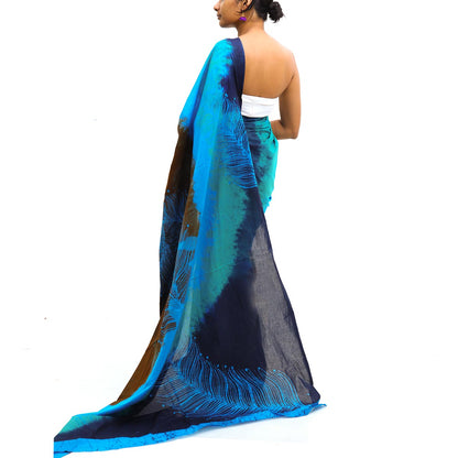 Cyan Batik Saree