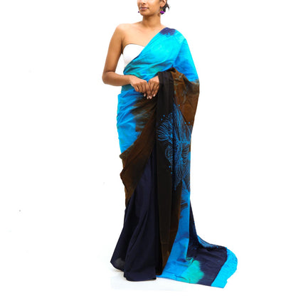 Cyan Batik Saree