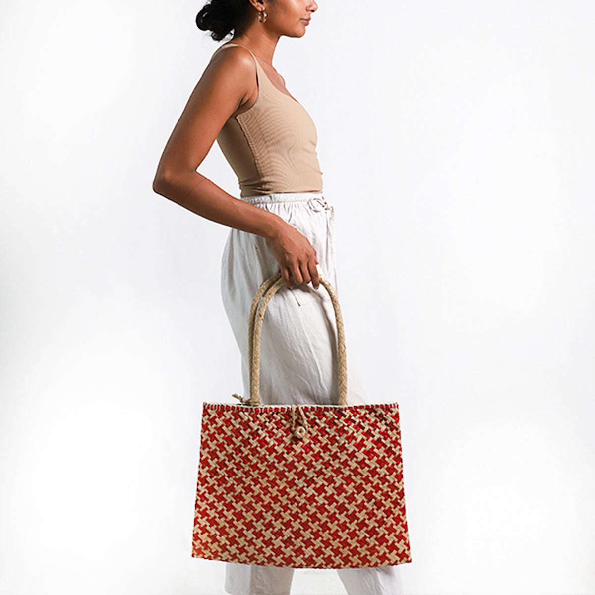 Crimson Flame Palmyrah Bag