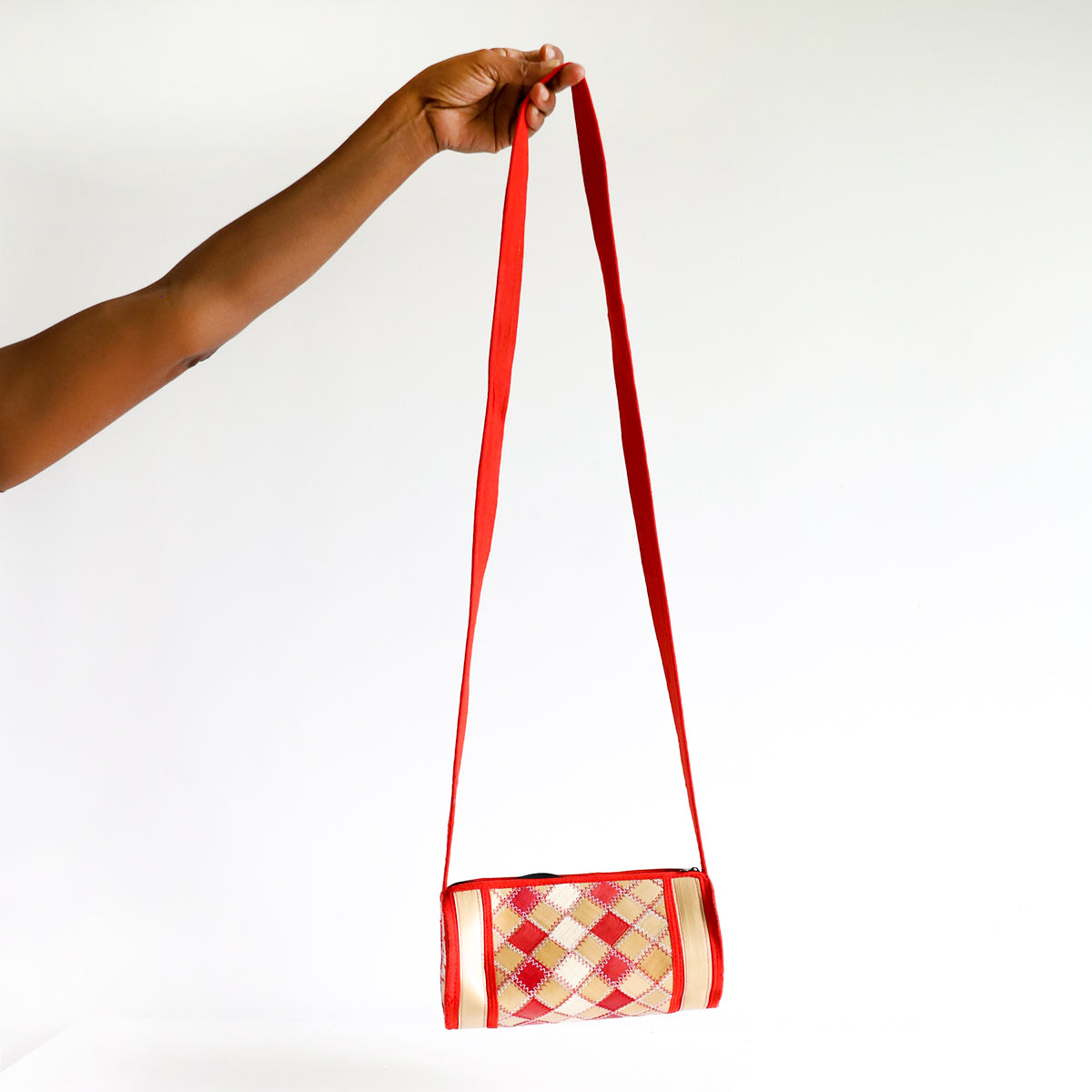 Scarlet Palmyrah Cylinder Bag