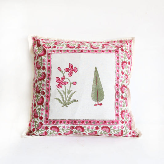 Blush Blooms Block Printed Cushion Cover