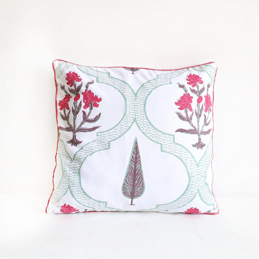 Pink Petal Parade Block Printed Cushion Cover