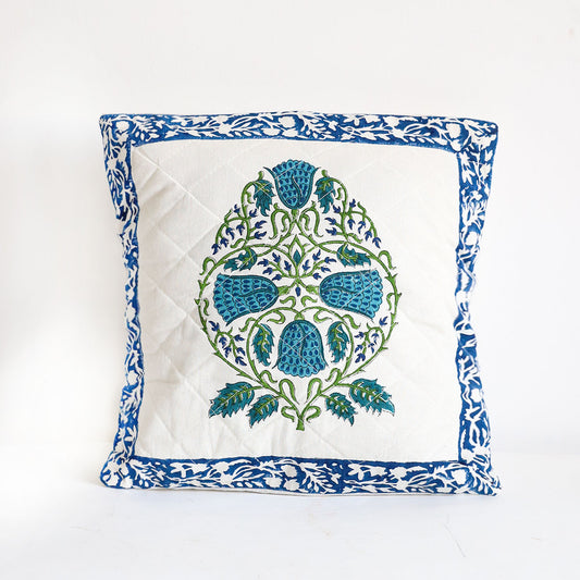 Floral Harmony Block Printed Cushion Cover