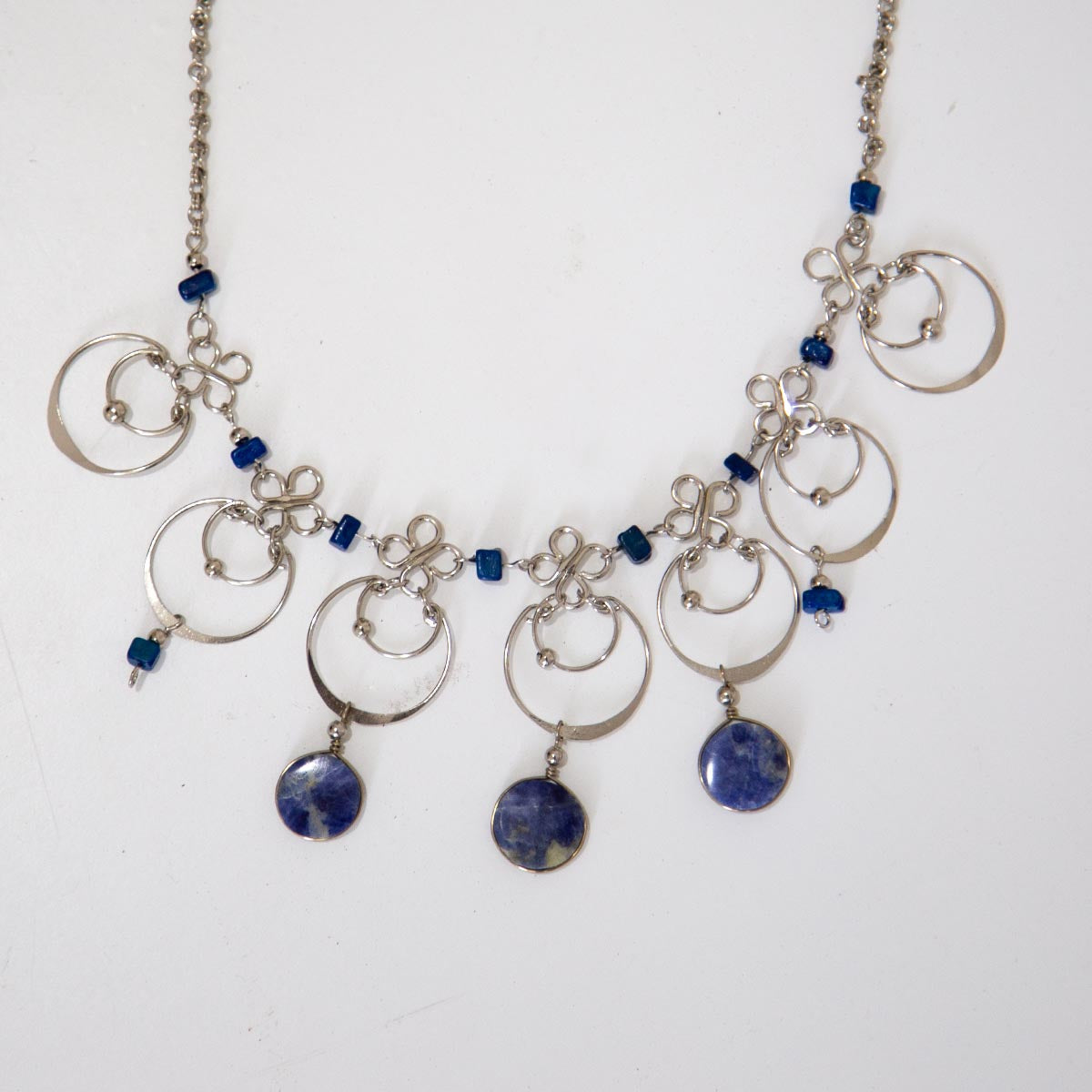 Silver Necklace with blue stones