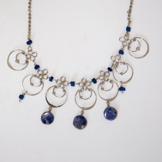 Silver Necklace with blue stones