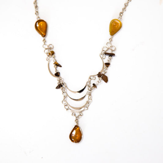 Silver Necklace with brown stones