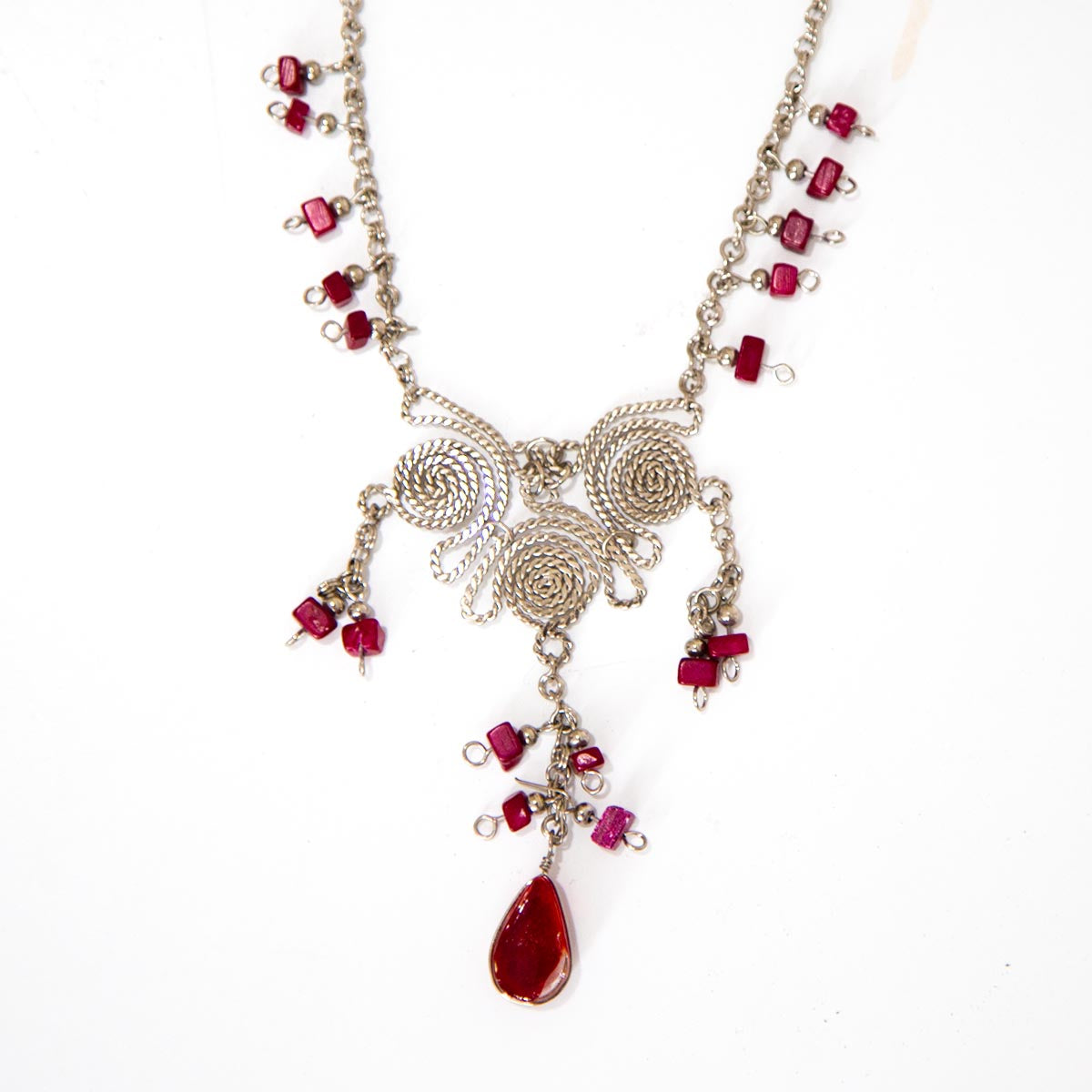 Silver Necklace with red stones