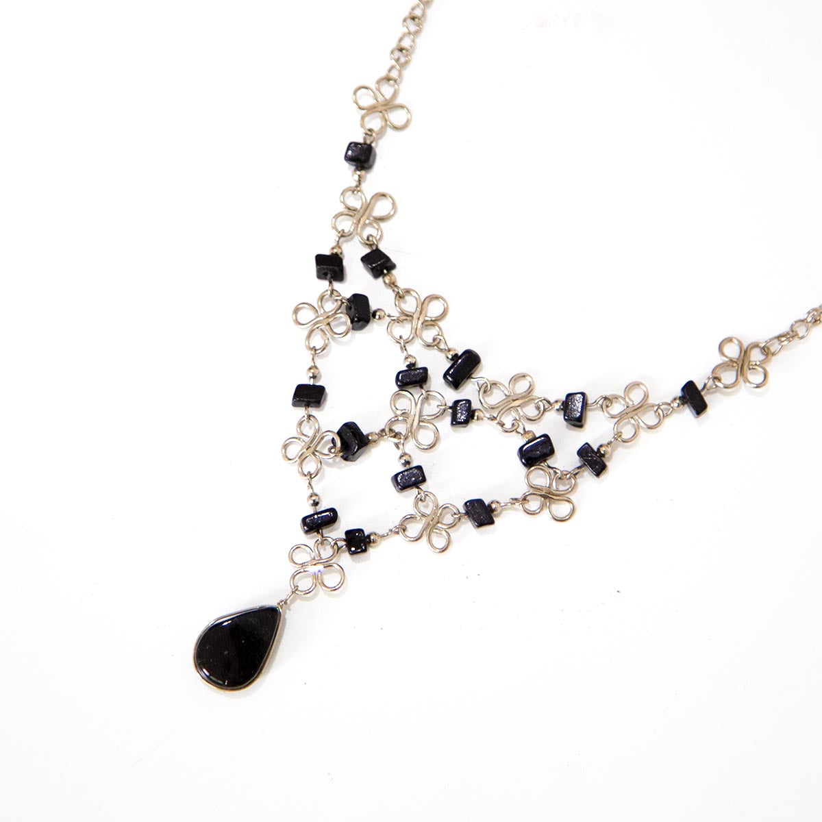 Silver Necklace with with Black stones