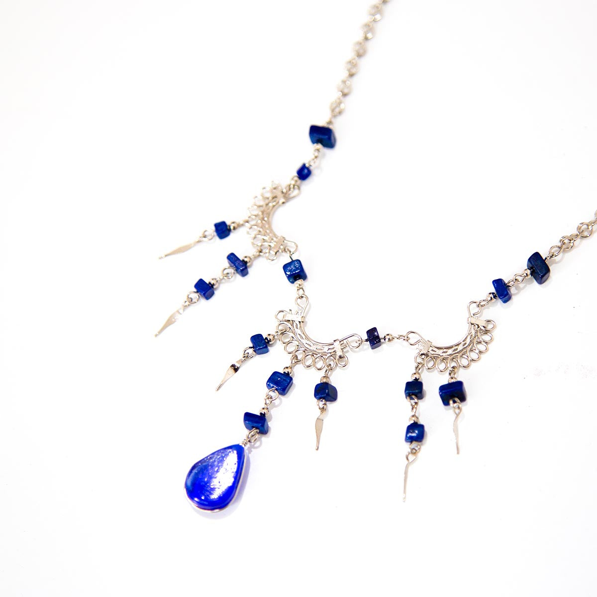 Silver Necklace with Dark blue stones