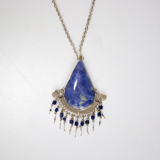 Silver Necklace with Blue teardrop stones