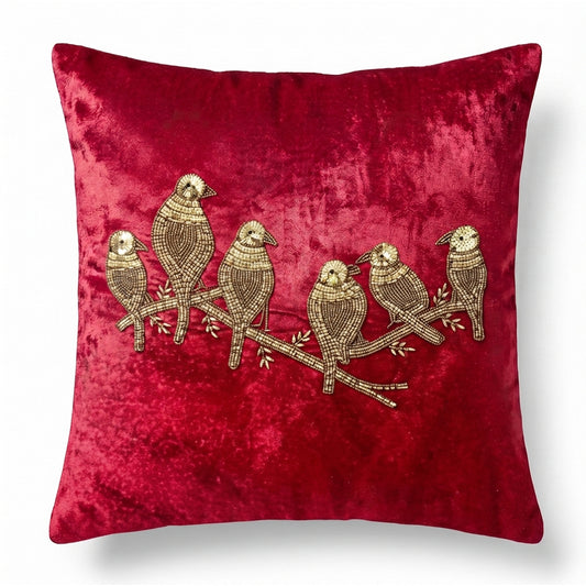 Crimson Songbird Cushion Cover