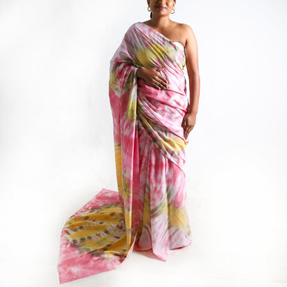 Peach Glow Tie-Dye Saree