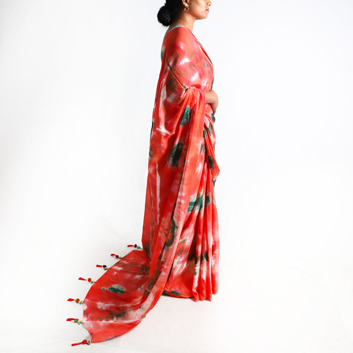 Tropical Flame Tie-Dye Saree