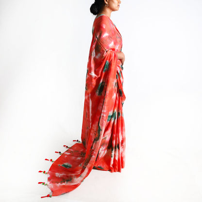 Tropical Flame Tie-Dye Saree
