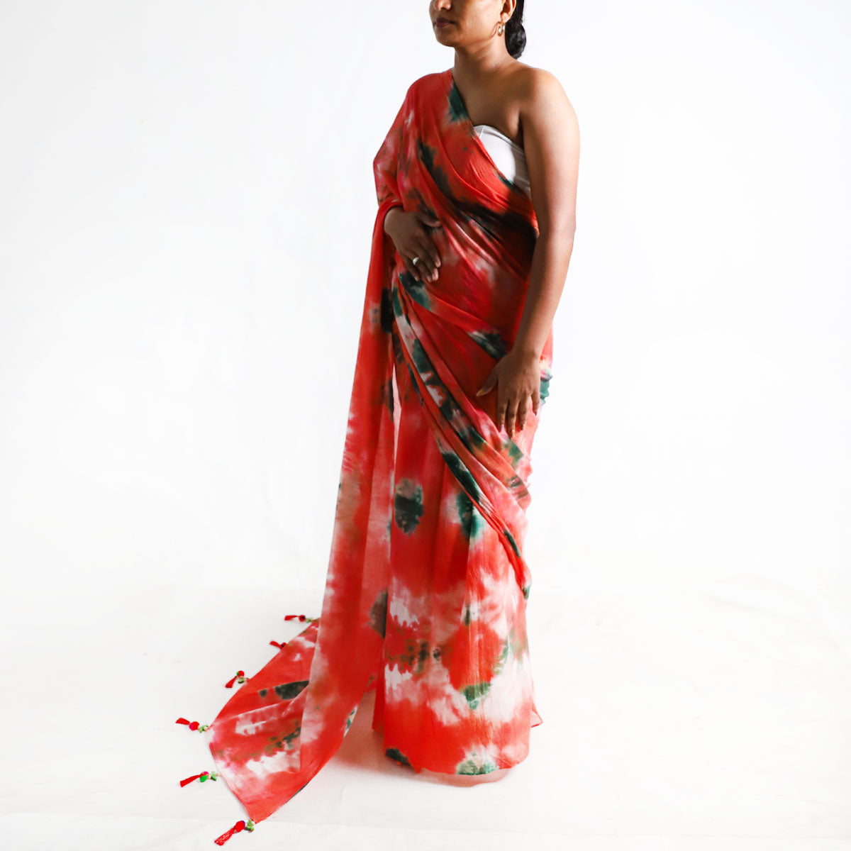 Tropical Flame Tie-Dye Saree