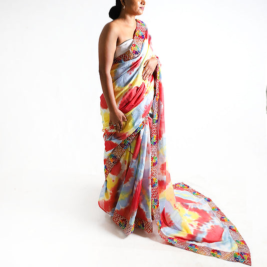 Rainbow Sunrise Tie-Dye Saree