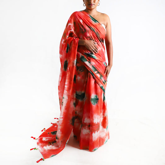 Tropical Flame Tie-Dye Saree