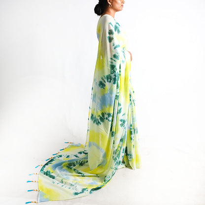 Spring Leaf Tie-Dye Saree