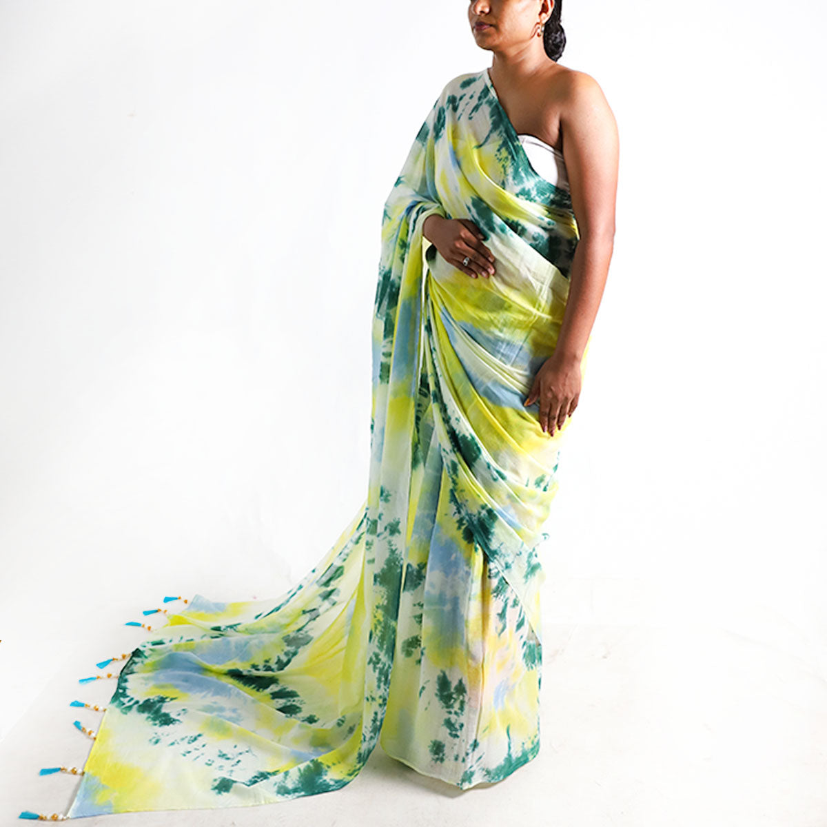 Spring Leaf Tie-Dye Saree