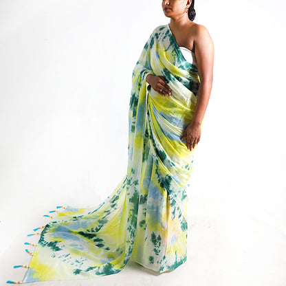 Spring Leaf Tie-Dye Saree
