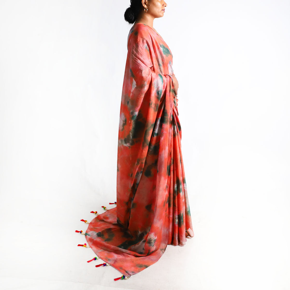 Peach Blossom Tie-Dye Saree