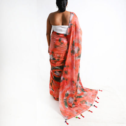 Peach Blossom Tie-Dye Saree