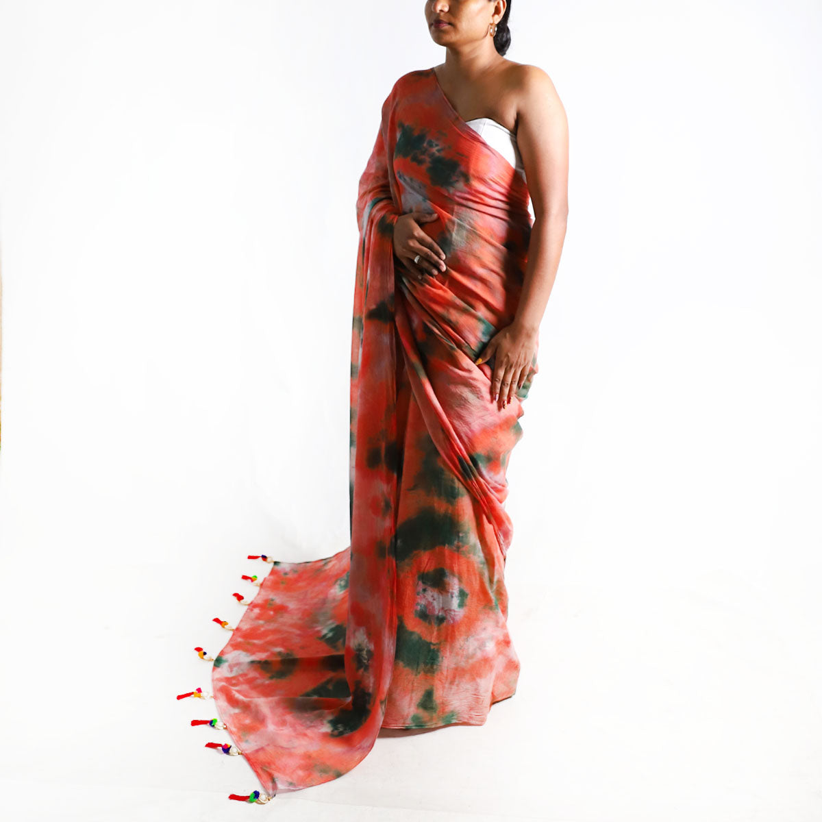Peach Blossom Tie-Dye Saree
