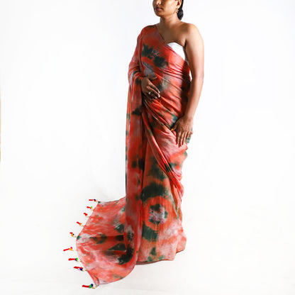 Peach Blossom Tie-Dye Saree