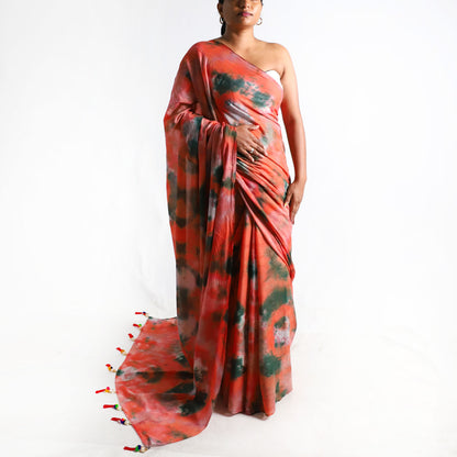 Peach Blossom Tie-Dye Saree